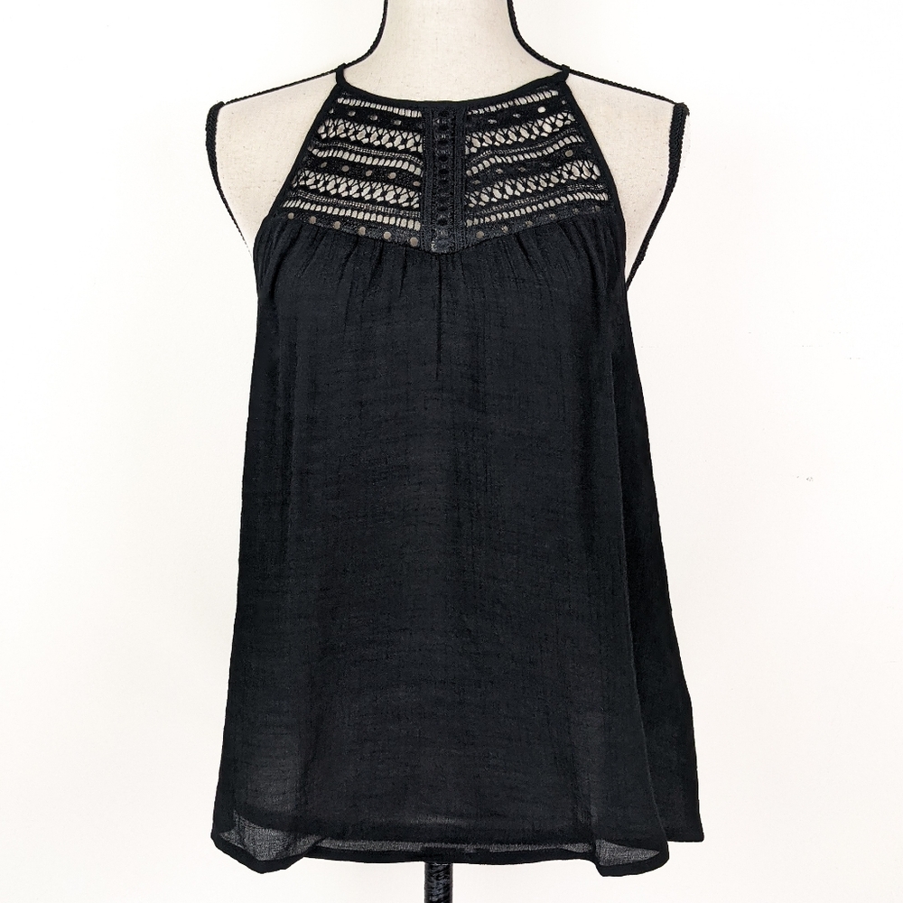 💜NWT Mine Lace Accent Halter Top, Black, Size Medium
